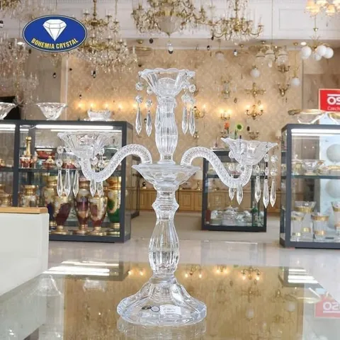 Chân Nến Pha Lê 3 Tay Bohemia - Chất Lượng Cao 42cm, Thiết Kế Sang Trọng, Trang Trí Bàn Tiệc Châu Âu, Quà Tặng Ý Nghĩa