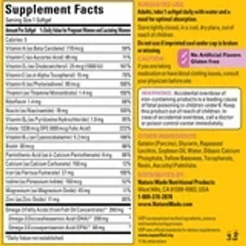 Vitamin Bà Bầu Prenatal DHA + Folic Acid 150 Viên - Bổ Sung Dinh Dưỡng An Toàn Cho Mẹ Bầu Từ Nature Made, Hàng Mỹ