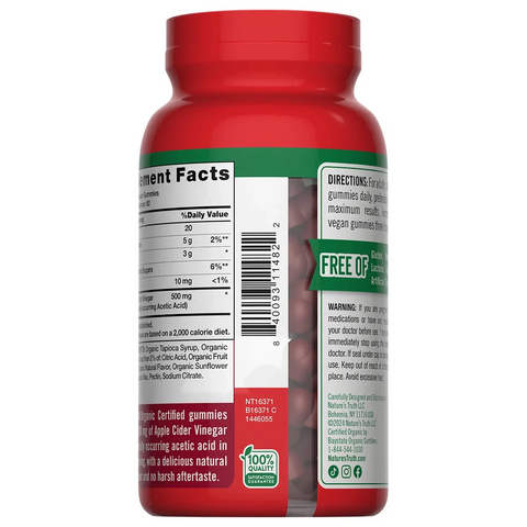 Kẹo Dẻo Giảm Cân Giấm Táo Hữu Cơ Nature’s Truth 120 Viên - Hỗ Trợ Tiêu Hóa, Thải Độc, Hương Vị Táo Ngon, Thuần Chay, Không Gluten