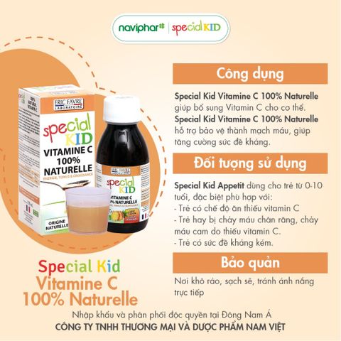 Siro Bổ Sung Vitamin C Tự Nhiên Special Kid 125ml - Tăng Đề Kháng Cho Bé, Hỗ Trợ Bảo Vệ Thành Mạch Màu, Vị Dứa Ngon Miệng