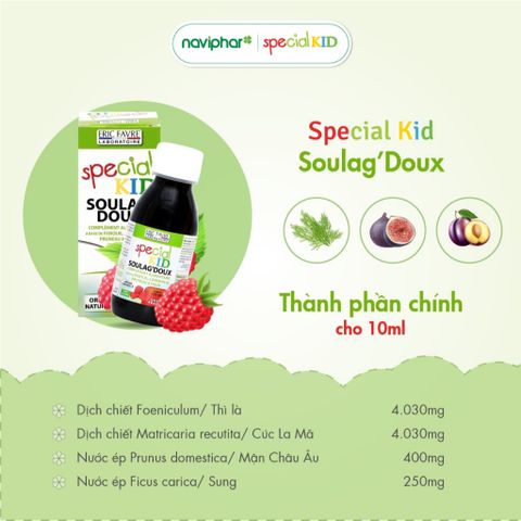 Siro Hỗ Trợ Tiêu Hóa Special Kid Soulag'Doux 125ml - Giảm Đầy Hơi, Nhuận Tràng, Chống Táo Bón Cho Trẻ Em, Nhập Khẩu Pháp