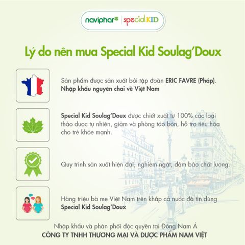 Siro Hỗ Trợ Tiêu Hóa Special Kid Soulag'Doux 125ml - Giảm Đầy Hơi, Nhuận Tràng, Chống Táo Bón Cho Trẻ Em, Nhập Khẩu Pháp