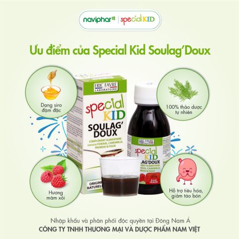 Siro Hỗ Trợ Tiêu Hóa Special Kid Soulag'Doux 125ml - Giảm Đầy Hơi, Nhuận Tràng, Chống Táo Bón Cho Trẻ Em, Nhập Khẩu Pháp