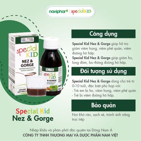 Siro Ho Cho Bé Special Kid Nez & Gorge 125ml - Hỗ Trợ Giảm Ho, Viêm Họng, Thông Thoáng Đường Hô Hấp, Nhập Khẩu Pháp