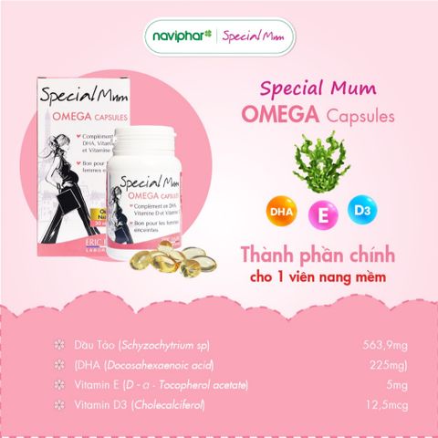 Viên nang Special Mum Omega - Bổ sung DHA, Vitamin E, Vitamin D3 cho phụ nữ mang thai, hỗ trợ sức khỏe mẹ bầu, 30/60 viên