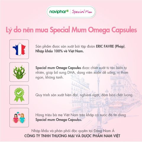 Viên nang Special Mum Omega - Bổ sung DHA, Vitamin E, Vitamin D3 cho phụ nữ mang thai, hỗ trợ sức khỏe mẹ bầu, 30/60 viên