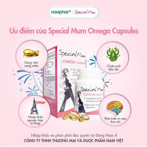 Viên nang Special Mum Omega - Bổ sung DHA, Vitamin E, Vitamin D3 cho phụ nữ mang thai, hỗ trợ sức khỏe mẹ bầu, 30/60 viên