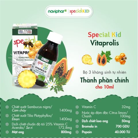 Siro Special Kid Vitaprolis 125ml - Tăng cường sức đề kháng và hỗ trợ chống viêm đường hô hấp cho trẻ em hiệu quả.