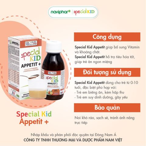 Siro Special Kid Appetit + 125ml - Kích thích thèm ăn và hỗ trợ tiêu hóa cho trẻ, siro dinh dưỡng tự nhiên an toàn cho bé.