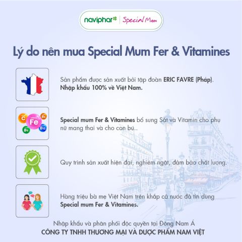 Sắt nước Special Mum Fer et Vitamines - Bổ sung sắt cho bà bầu và mẹ sau sinh, ngăn ngừa thiếu máu, 10ml x 20 gói