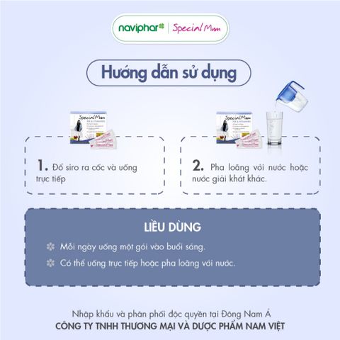 Sắt nước Special Mum Fer et Vitamines - Bổ sung sắt cho bà bầu và mẹ sau sinh, ngăn ngừa thiếu máu, 10ml x 20 gói