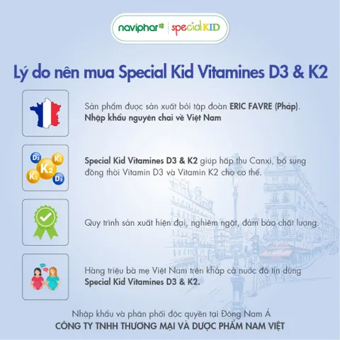 Special Kid Vitamin D3 & K2 - Hỗ trợ tăng chiều cao và hấp thu canxi cho trẻ - 10ml