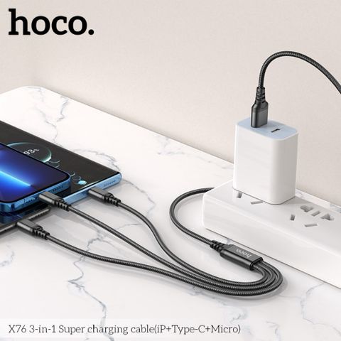 Cáp Sạc Siêu Tốc 3 Trong 1 HOCO X76/X75 - Lightning, Type-C, Micro 1M, 2A - Phụ Kiện Điện Thoại Tiện Dụng, Bền Bỉ
