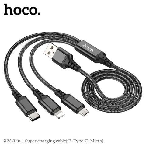 Cáp Sạc Siêu Tốc 3 Trong 1 HOCO X76/X75 - Lightning, Type-C, Micro 1M, 2A - Phụ Kiện Điện Thoại Tiện Dụng, Bền Bỉ