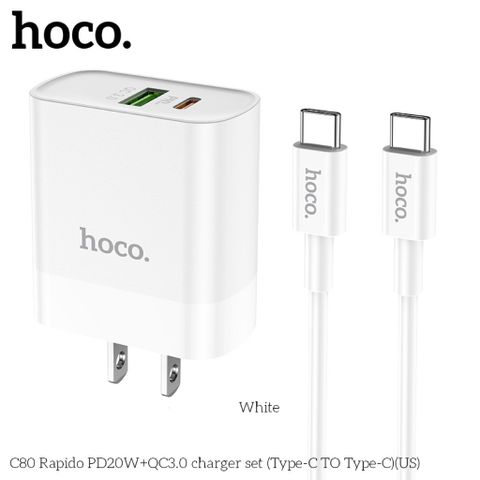 Bộ Sạc Nhanh Hoco C80 - PD20W QC3.0 Kèm Cáp Type-C, Sạc 2 Cổng USB và Type-C Tiện Lợi Nguyên Bảo Hành 6 Tháng