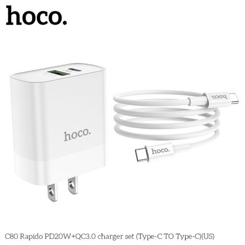 Bộ Sạc Nhanh Hoco C80 - PD20W QC3.0 Kèm Cáp Type-C, Sạc 2 Cổng USB và Type-C Tiện Lợi Nguyên Bảo Hành 6 Tháng