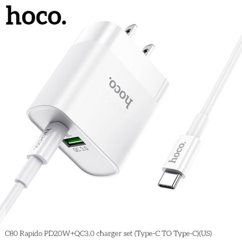 Bộ Sạc Nhanh Hoco C80 - PD20W QC3.0 Kèm Cáp Type-C, Sạc 2 Cổng USB và Type-C Tiện Lợi Nguyên Bảo Hành 6 Tháng