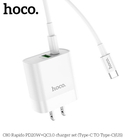 Bộ Sạc Nhanh Hoco C80 - PD20W QC3.0 Kèm Cáp Type-C, Sạc 2 Cổng USB và Type-C Tiện Lợi Nguyên Bảo Hành 6 Tháng