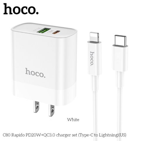 Bộ Sạc Nhanh Hoco C80 - PD20W QC3.0 Kèm Cáp Type-C, Sạc 2 Cổng USB và Type-C Tiện Lợi Nguyên Bảo Hành 6 Tháng