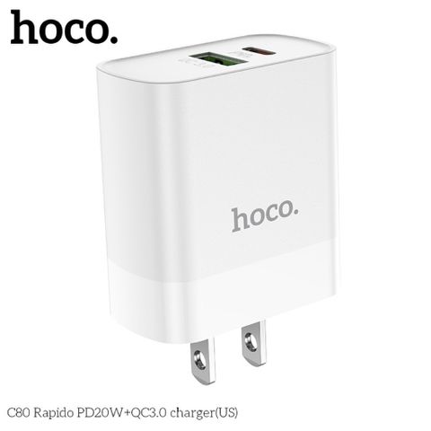 Cốc sạc nhanh Hoco C80 QC3.0, PD20W - 2 cổng USB và Type-C, sạc đồng thời điện thoại iOS và Android, thiết kế nhỏ gọn, tiện lợi