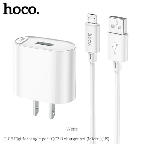 Bộ Sạc Nhanh 18W Hoco C109 Fighter QC3.0 Single Port - Sạc Di Động Tiện Lợi, Thiết Kế Nhỏ Gọn, Bao Gồm Cáp 1m
