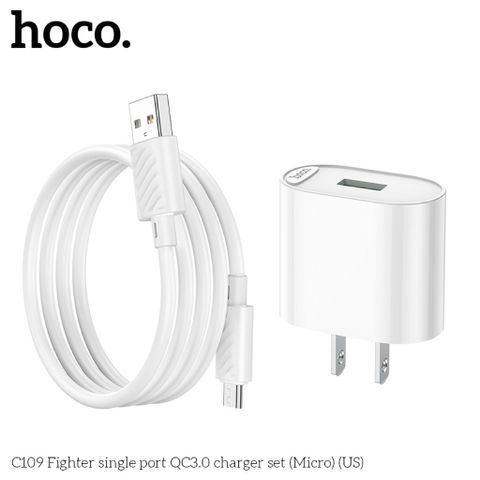 Bộ Sạc Nhanh 18W Hoco C109 Fighter QC3.0 Single Port - Sạc Di Động Tiện Lợi, Thiết Kế Nhỏ Gọn, Bao Gồm Cáp 1m
