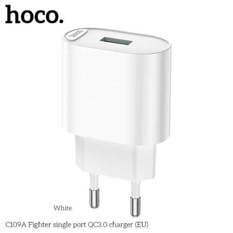Cốc Sạc Nhanh Hoco C109A - 1 Cổng USB PD18W QC3.0 Chân Cắm Chuẩn EU, Chất Liệu PC Cao Cấp, Thiết Kế Tiện Lợi cho Điện Thoại