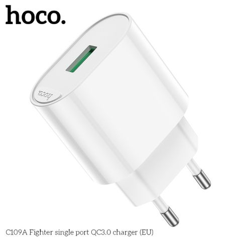 Cốc Sạc Nhanh Hoco C109A - 1 Cổng USB PD18W QC3.0 Chân Cắm Chuẩn EU, Chất Liệu PC Cao Cấp, Thiết Kế Tiện Lợi cho Điện Thoại