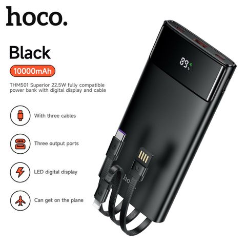 Pin Sạc Dự Phòng Hoco THM501 22.5W (10000mAh) - Màn Hình LED, Cáp Tích Hợp, Thiết Kế Gọn Nhẹ, Sạc Nhanh cho Điện Thoại, Laptop