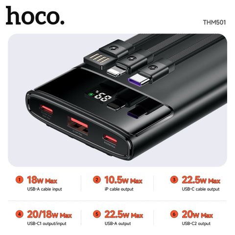 Pin Sạc Dự Phòng Hoco THM501 22.5W (10000mAh) - Màn Hình LED, Cáp Tích Hợp, Thiết Kế Gọn Nhẹ, Sạc Nhanh cho Điện Thoại, Laptop