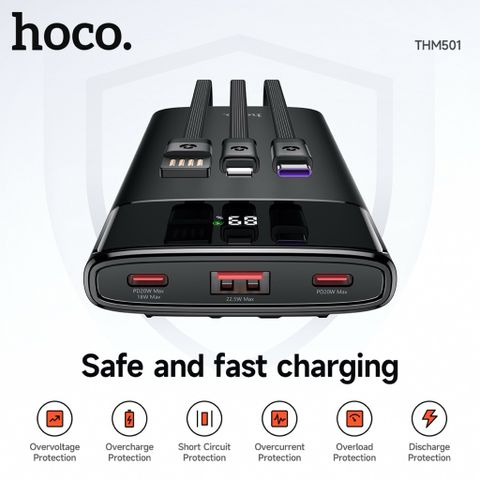 Pin Sạc Dự Phòng Hoco THM501 22.5W (10000mAh) - Màn Hình LED, Cáp Tích Hợp, Thiết Kế Gọn Nhẹ, Sạc Nhanh cho Điện Thoại, Laptop