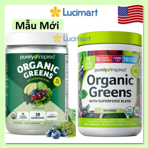 Bột hữu cơ rau xanh Purely Inspired Organic Greens hũ 244g [Hàng Mỹ]