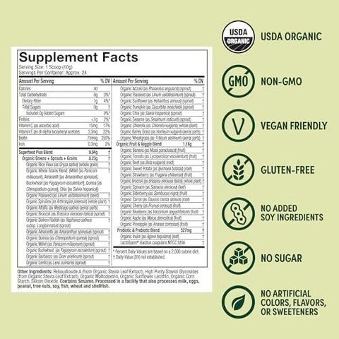 Bột hữu cơ rau xanh Purely Inspired Organic Greens hũ 244g [Hàng Mỹ]