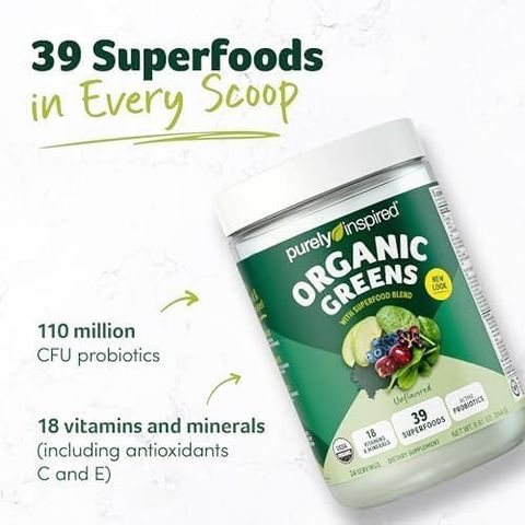 Bột hữu cơ rau xanh Purely Inspired Organic Greens hũ 244g [Hàng Mỹ]