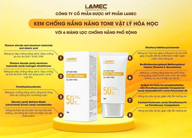 Kem Chống Nắng Kháng Nước Lamec Suncream SPF 50+ PA++++ - Bảo Vệ Da Tối Đa, Không Lem, Dưỡng Ẩm Mịn Màng, Thích Hợp Mọi Hoàn Cảnh