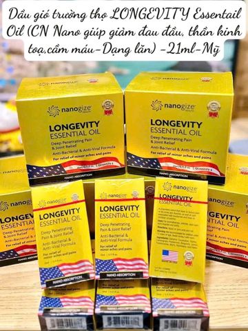 Dầu Gió Vàng Nanogize Longevity Essential Oil 21ml - Giảm Đau Khớp, Thư Giãn, Tinh Dầu Tự Nhiên Mỹ, Hỗ Trợ Kháng Khuẩn