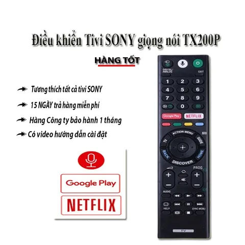 Điều khiển Remote Tivi SONY GIỌNG NÓI VOICE RM-TX200P - Phụ kiện Tivi Thông Minh, Bao gồm Pin, Thiết Kế Nhỏ Gọn, Made in China