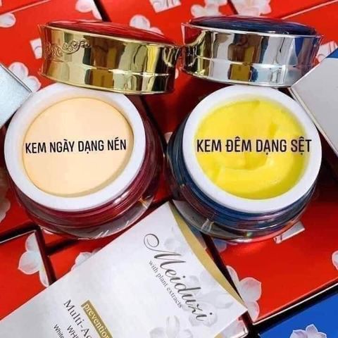 Combo Kem Dưỡng Trắng Da MEIDUZI Xanh Đỏ - Kem Mờ Thâm Sạm Nám Chống Nắng Nhật Bản hàng hiệu