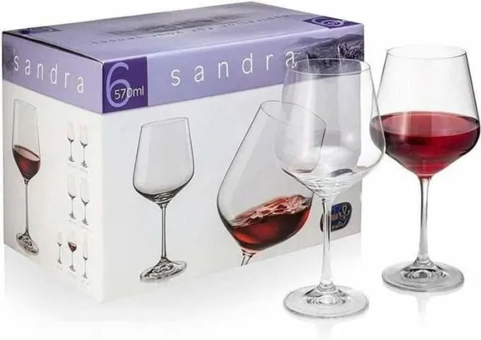Set 6 Ly Vang Đỏ Pha Lê Bohemia Crystal Sandra 570ml - Sang Trọng, An Toàn Cho Bữa Tiệc và Quà Tặng Đặc Biệt