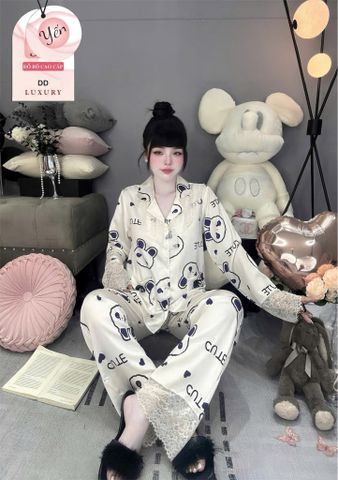Set Đồ Ngủ Dài Bigsize Phối Ren Ngực, Chất Liệu Phi Lụa Cao Cấp, Sang Trọng, Thoải mái Mặc Nhà Hoặc Du Lịch