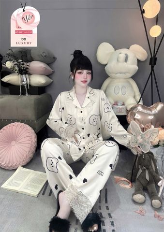 Set Đồ Ngủ Dài Bigsize Phối Ren Ngực, Chất Liệu Phi Lụa Cao Cấp, Sang Trọng, Thoải mái Mặc Nhà Hoặc Du Lịch