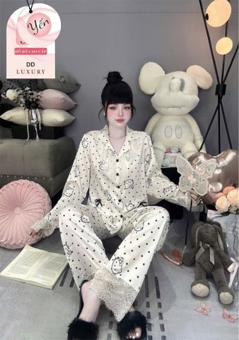 Set Đồ Ngủ Dài Bigsize Phối Ren Ngực, Chất Liệu Phi Lụa Cao Cấp, Sang Trọng, Thoải mái Mặc Nhà Hoặc Du Lịch