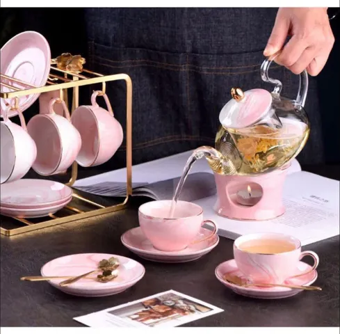 Bộ Ấm Chén Sứ Cao Cấp Màu Hồng Pastel Hoàng Gia - Sang Trọng và Tinh Tế cho Trải Nghiệm Trà Thưởng Thức