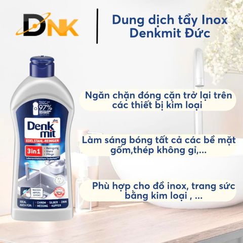 Dung Dịch Tẩy Rửa Inox 3in1 Denkmit - Nhập Khẩu Đức, Làm Sạch, Đánh Bóng & Bảo Vệ Bề Mặt Inox Cho Nhà Bếp Sáng Bóng 300ml