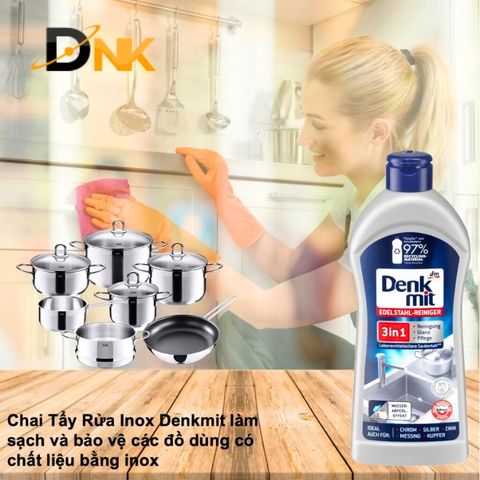 Dung Dịch Tẩy Rửa Inox 3in1 Denkmit - Nhập Khẩu Đức, Làm Sạch, Đánh Bóng & Bảo Vệ Bề Mặt Inox Cho Nhà Bếp Sáng Bóng 300ml