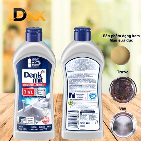 Dung Dịch Tẩy Rửa Inox 3in1 Denkmit - Nhập Khẩu Đức, Làm Sạch, Đánh Bóng & Bảo Vệ Bề Mặt Inox Cho Nhà Bếp Sáng Bóng 300ml