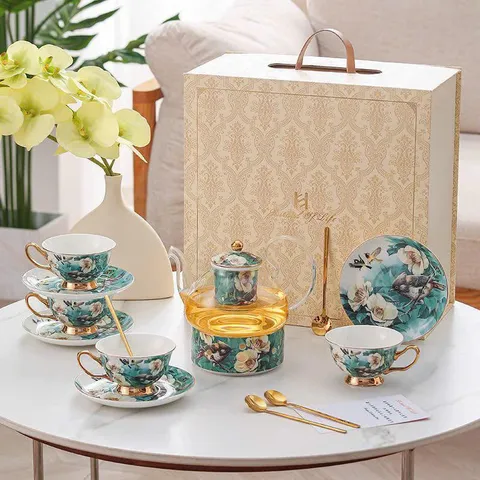 Bộ Ấm Chén Sứ Cao Cấp Họa Tiết Chim - Sang Trọng, An Toàn, Quà Tặng Lý Tưởng Dịp Lễ, Sinh Nhật