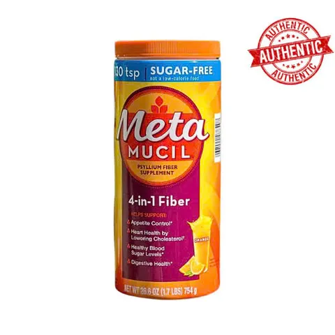 Bột bổ sung chất xơ Meta Mucil vị cam Real Sugar 754g - Hỗ trợ tiêu hóa, giảm táo bón, kiểm soát cholesterol, hàng Mỹ