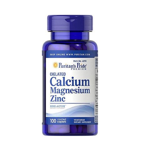 Viên uống Puritan's Pride Chelated Calcium Magnesium Zinc 100 viên - Bổ sung Canxi, Magie, Kẽm cho xương chắc khỏe và tăng cường miễn dịch