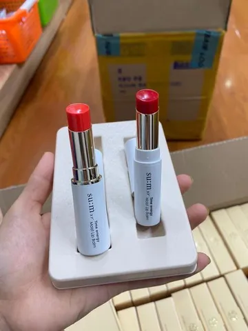 Set son  SU:M37 Time Energy Moist Lip Balm 6g màu đỏ + cam